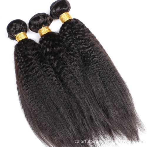 Wholesale Kinky Straight Human Hair  Peruvian Hair Bundles for black women Yaki Straight Bundles Remy hair